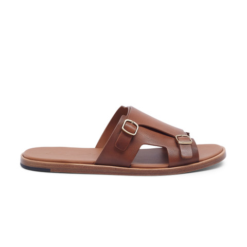 Shop Santoni Men's Brown Leather Double-buckle Sandal