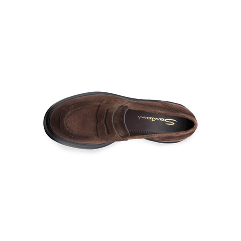レディース ダークブラウン スエード Easy ローファー | Santoni Shoes