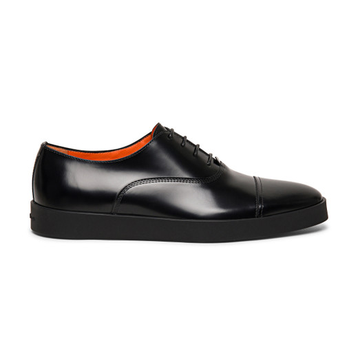 Shop Santoni Men's Black Shiny Leather Derby Shoe In Schwarz