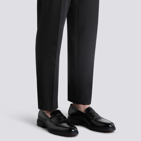 メンズ ブラックレザー Easy ペニーローファー | Santoni Shoes