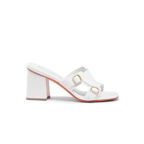 Shop Santoni Women's White Leather Double-buckle Mid Sandal