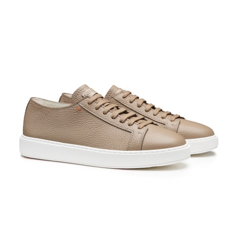 Men's beige tumbled leather sneaker | Santoni US