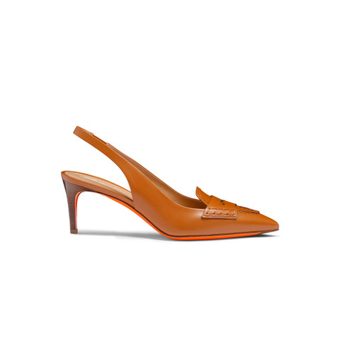 Shop Santoni Women's Light Brown Leather Mid-heel Pump