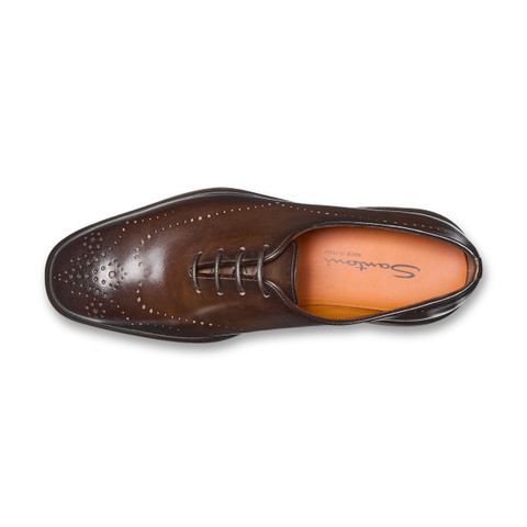 Men's dark brown leather Easy Nova brogue Oxford shoe | Santoni Shoes