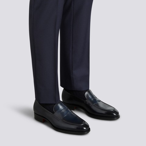 メンズ レザー ペニーローファー ブラック | Santoni Shoes