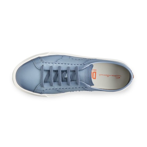 Men's light blue leather Double Buckle Sneaker | Santoni Shoes