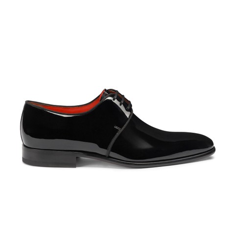 メンズ ブラックパテントレザー ダービーシューズ | Santoni Shoes