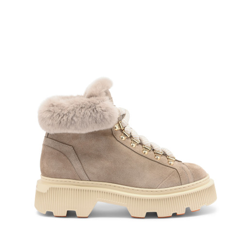 Shop Santoni Women's Taupe Suede Hiking Boot With Fur Natural In Naturliche