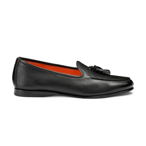 Men's black leather Andrea tassel loafer | Santoni Shoes
