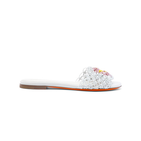 Shop Santoni Women's White Woven Nappa Leather Slide Sandal In Weiss