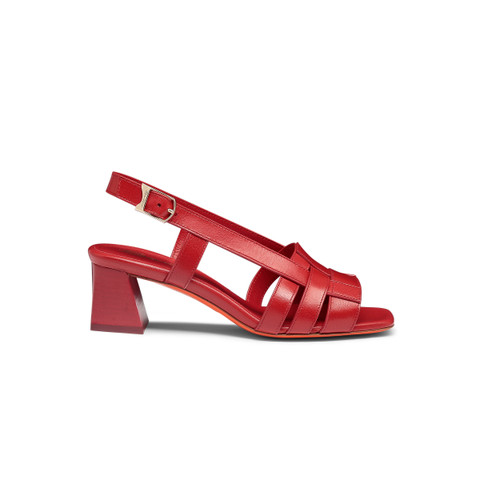 Shop Santoni Women's Red Leather Mid-heel Beyond Sandal