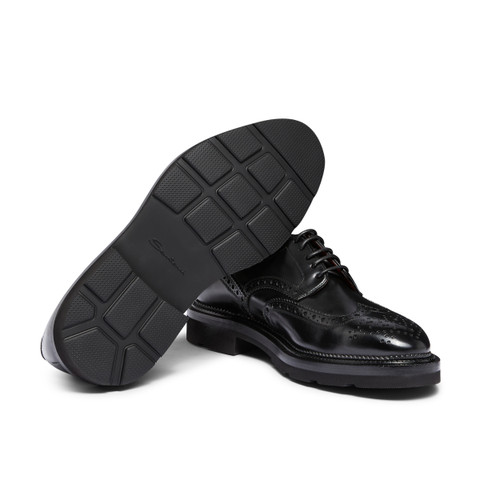 Men's black leather Derby brogue shoe | Santoni Shoes