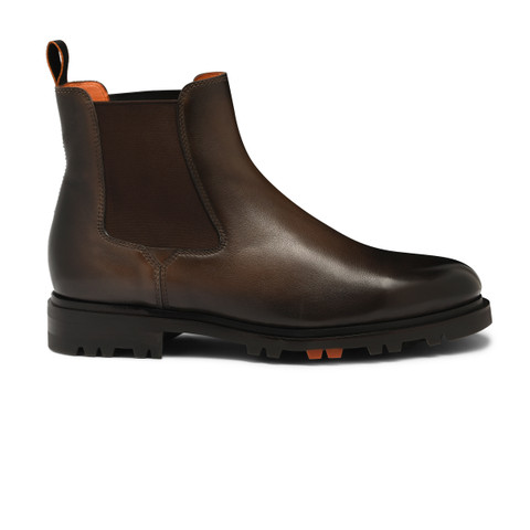 Santoni Men's Dark Brown Leather Chelsea Boot