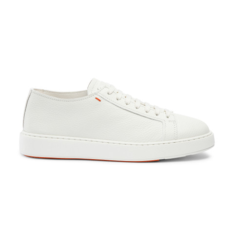 Shop Santoni Men's White Tumbled Leather Sneaker