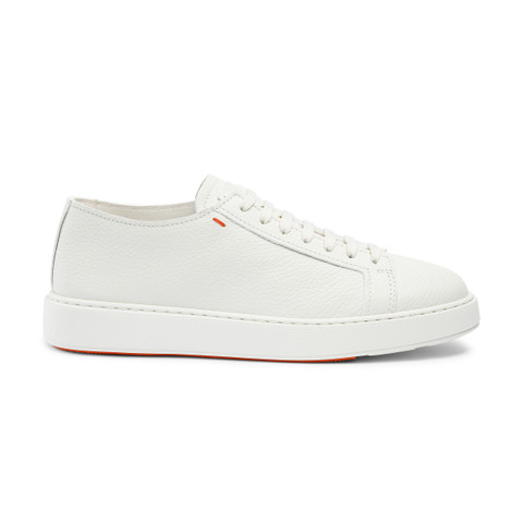 Men's white tumbled leather sneaker | Santoni Shoes