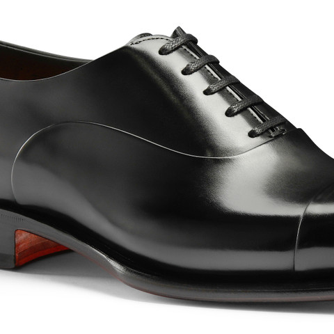 Men's polished black leather Oxford shoe | Santoni Shoes