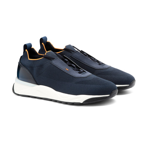 Men's blue stretch knit sneaker | Santoni UK