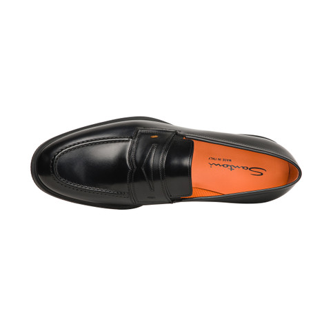 メンズ ブラックレザー Easy ペニーローファー | Santoni Shoes
