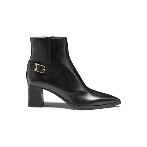 Women's black leather mid-heel ankle boot | Santoni Shoes