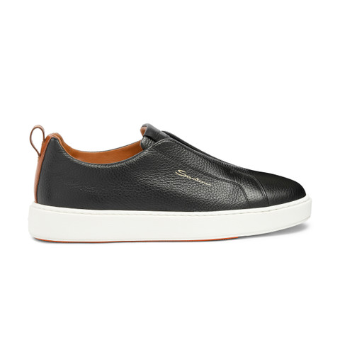 Shop Santoni Men's Black Tumbled Leather Slip-on Sneaker