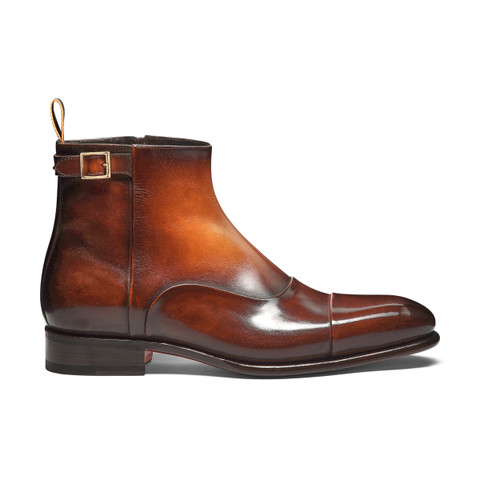 Men's orange leather ankle boot | Santoni Shoes