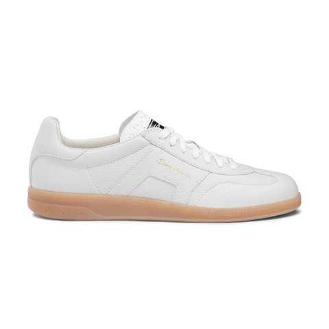 Shop Santoni Men's White Tumbled Leather Dbs Oly Sneaker