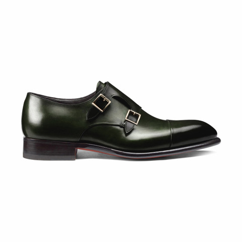 Santoni Men's Black Leather Double-buckle Shoe, Size: 9