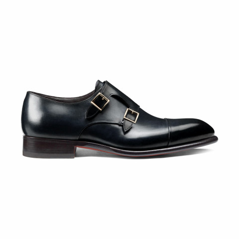 Men's blue leather double-buckle shoe | Santoni Shoes
