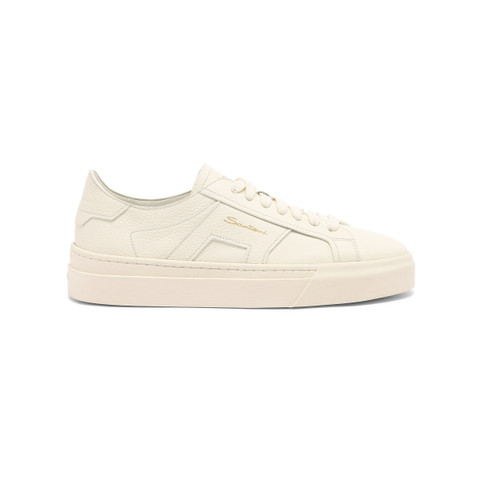 Shop Santoni Women's White Tumbled Leather Double Buckle Sneaker