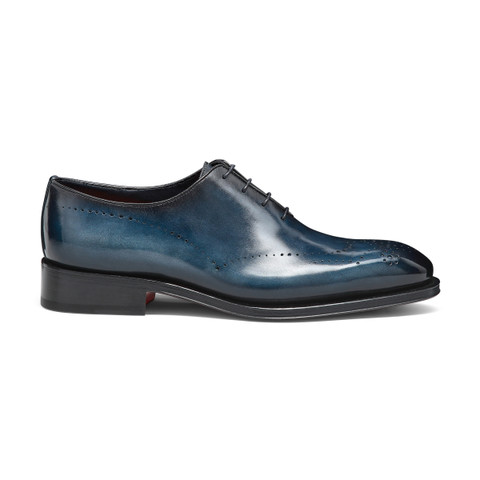 【SANTONI】ブルーレザーオックスフォードブローグ レースアップ Men's polished black leather Oxford shoe | Santoni Shoes