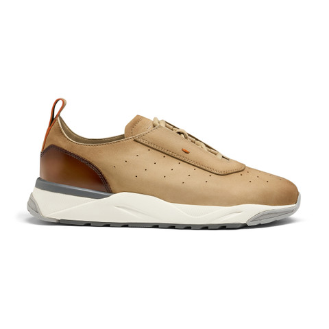 Men's light brown nubuck and leather sneaker | Santoni Shoes Men's light brown nubuck and leather sneaker | Santoni Shoes