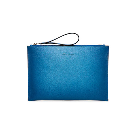 Light blue saffiano leather pouch | Santoni Shoes