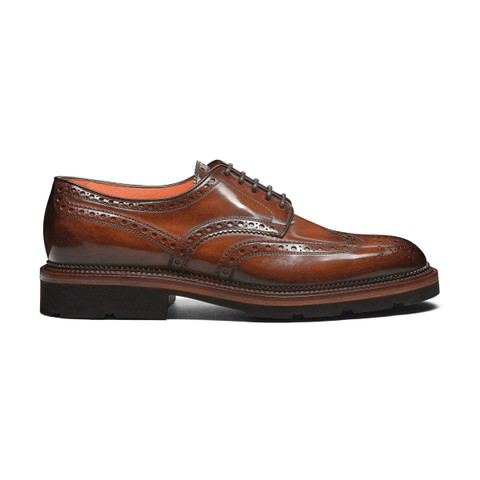 メンズ レザー ブローグダービーシューズ ブラック | Santoni Shoes