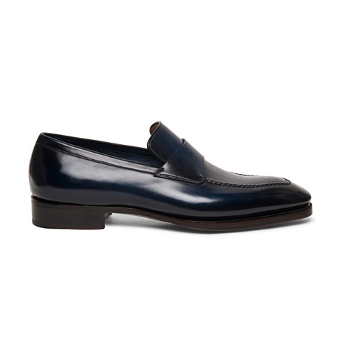 Men’s blue leather Limited Edition penny loafer | Santoni Shoes