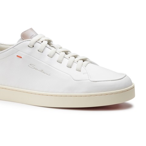 Santoni Off-duty メンズ ホワイトレザー スニーカー | Santoni Shoes