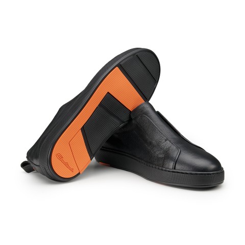 メンズ レザー スリッポンスニーカー ブラック | Santoni Shoes