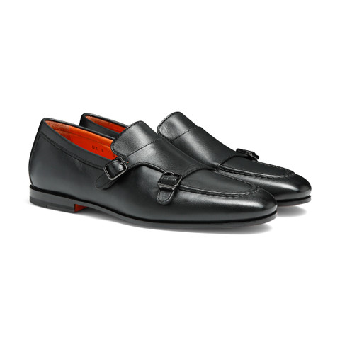 Men's leather double-buckle loafer | Santoni Shoes