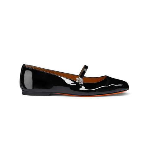 Shop Santoni Women's Black Patent Leather Ballet Flat