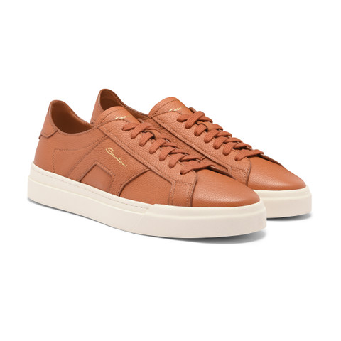 Men's blue tumbled leather double buckle sneaker | Santoni Shoes
