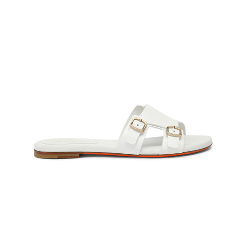 Shop Santoni Women's White Leather Double-buckle Didi Slide Sandal