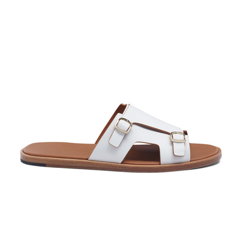 Shop Santoni Men's White Leather Double-buckle Sandal