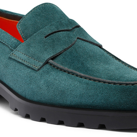 メンズ スエード ペニーローファー ブルー | Santoni Shoes