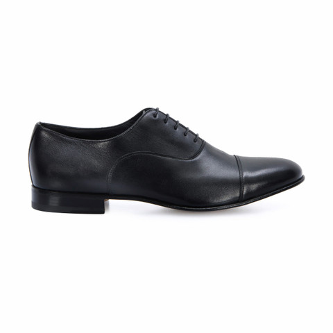 Men's polished black leather Oxford shoe | Santoni US