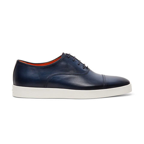 Men's polished blue leather Oxford shoe | Santoni Shoes