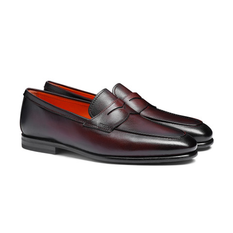 メンズ レザー Carlo ローファー ブラック | Santoni Shoes