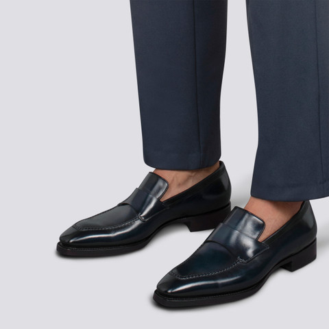 Limited Edition レザー メンズペニーローファー ブルー | Santoni Shoes