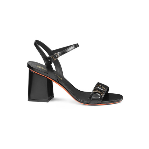Shop Santoni Women's Black Leather Mid-heel Sandal