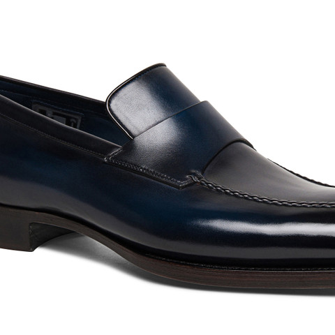 Men's blue leather Limited Edition penny loafer | Santoni Shoes