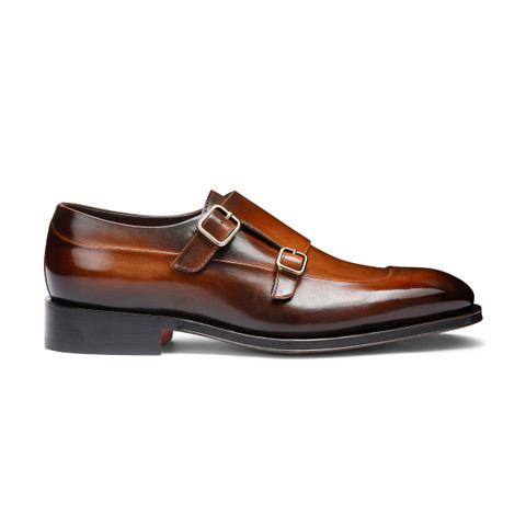 Shop Santoni Men's Dark Brown Leather Double-buckle Shoe