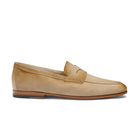 Men's beige suede Carlo penny loafer | Santoni Shoes